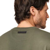 Close-up of the back of the t-shirt, focusing on the tag detail near the neckline