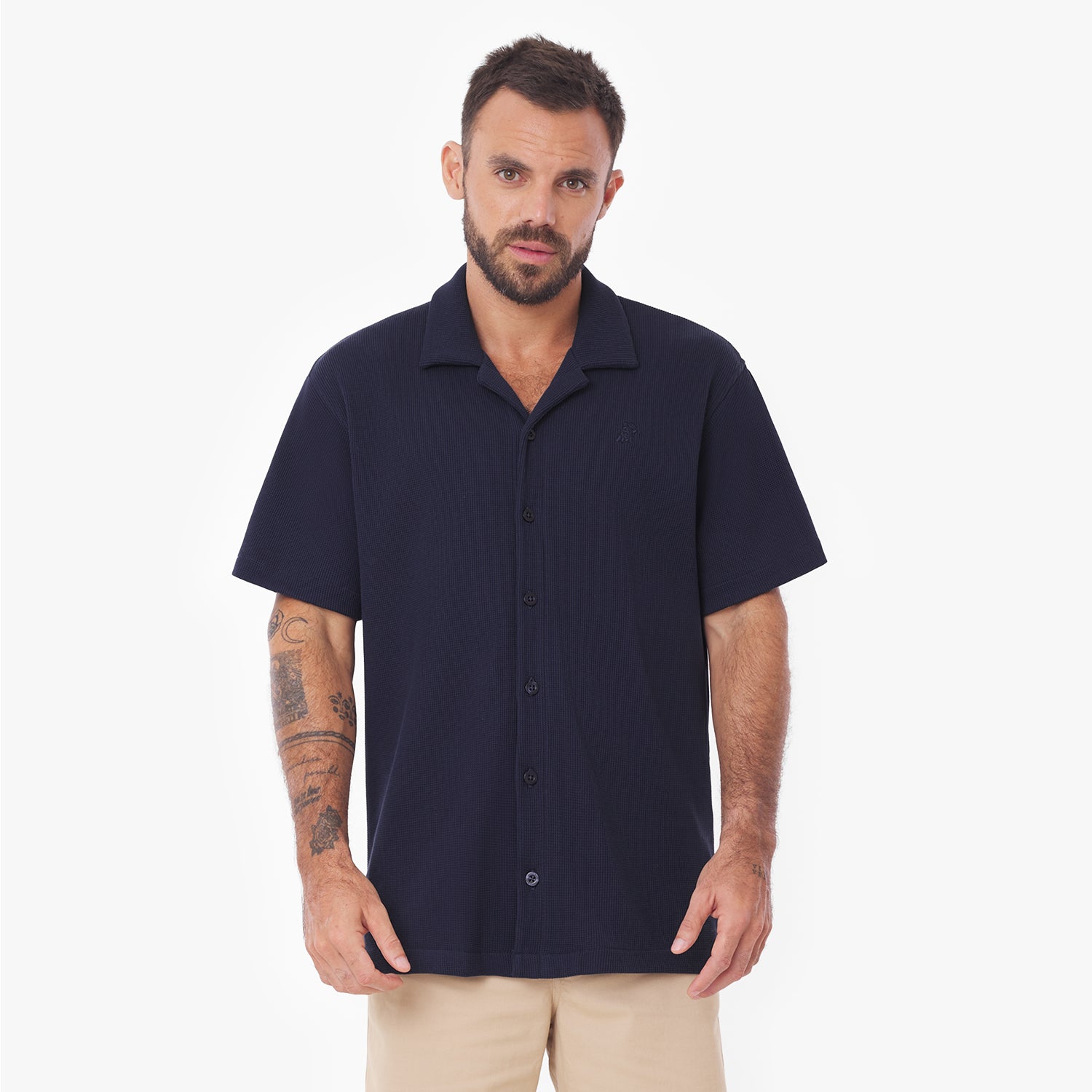 Men's Short Sleeves Waffle Shirt — Dress Blue