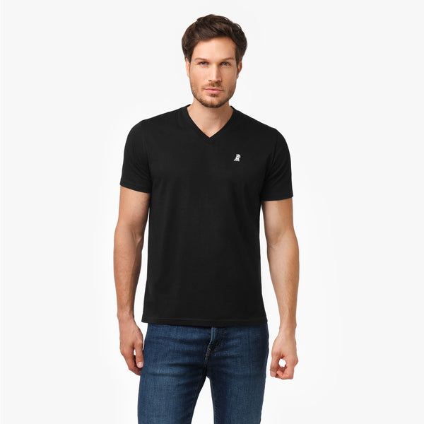Men's V-Neck Jersey T-Shirt — Black/White | JAMES BARK