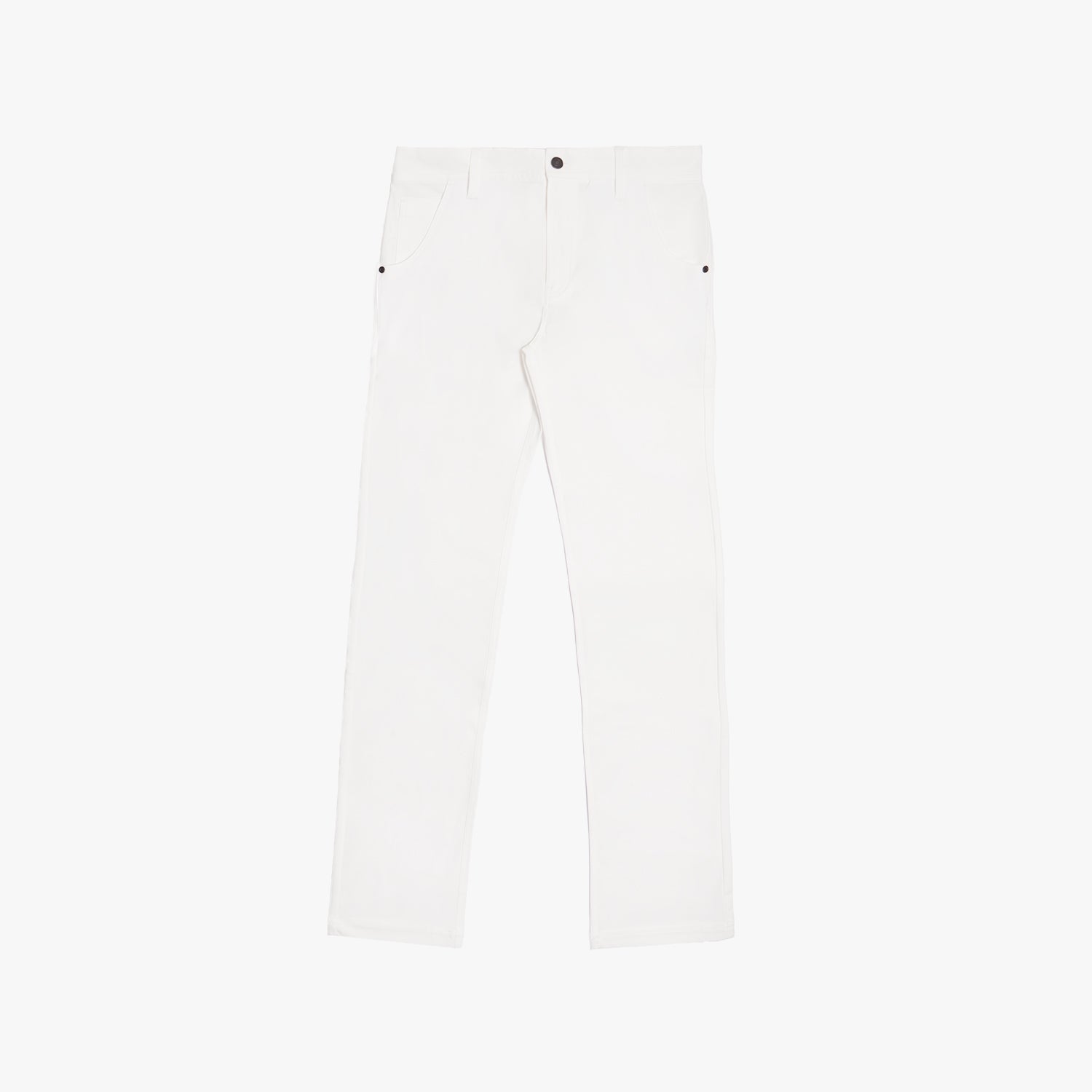 A flat lay of the white pants, showcasing the full length.