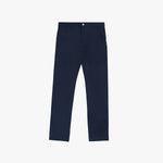 A flat lay of the navy blue pants, showcasing the full length.