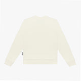 Flat-lay back view of the cream-colored sweatshirt, highlighting its minimalist design