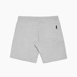 Flat-lay back view of gray shorts, showcasing a clean and minimalist design