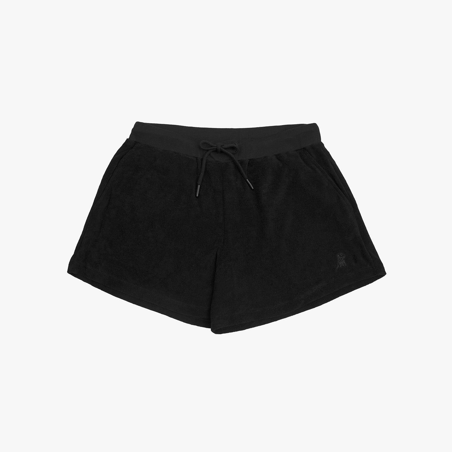 Flat-lay view of black shorts, showcasing the minimalist and casual style