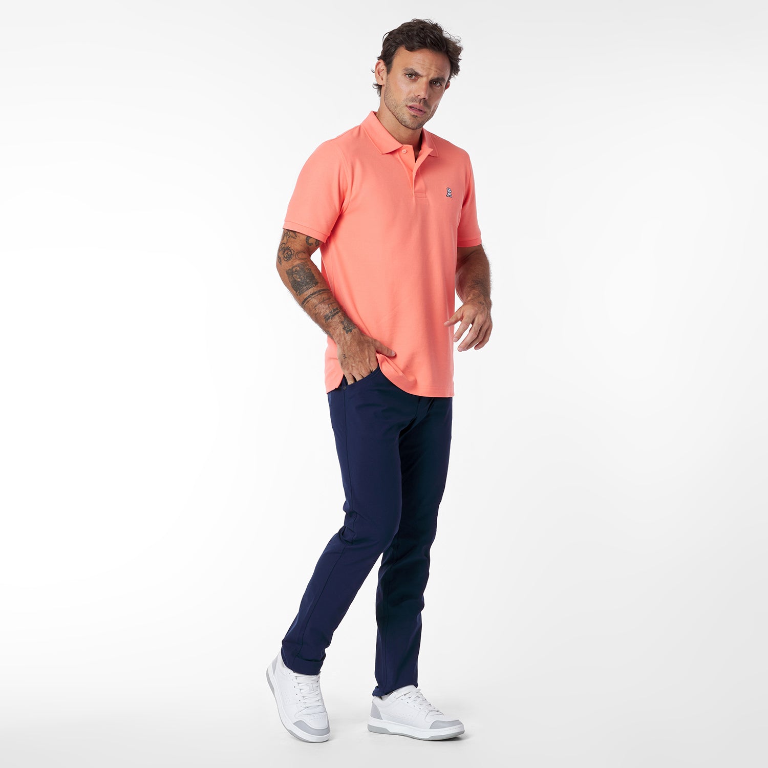 Men's Regular Fit Polo Shirt Fusion Coral/White | JAMES BARK S / Fusion CORAL / White w Black Border Men's Regular Fit Polo Shirt Fusion Coral/White | JAMES BARK S / Fusion CORAL / White w Black Border