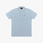 Light blue polo shirt with a small logo on a white background