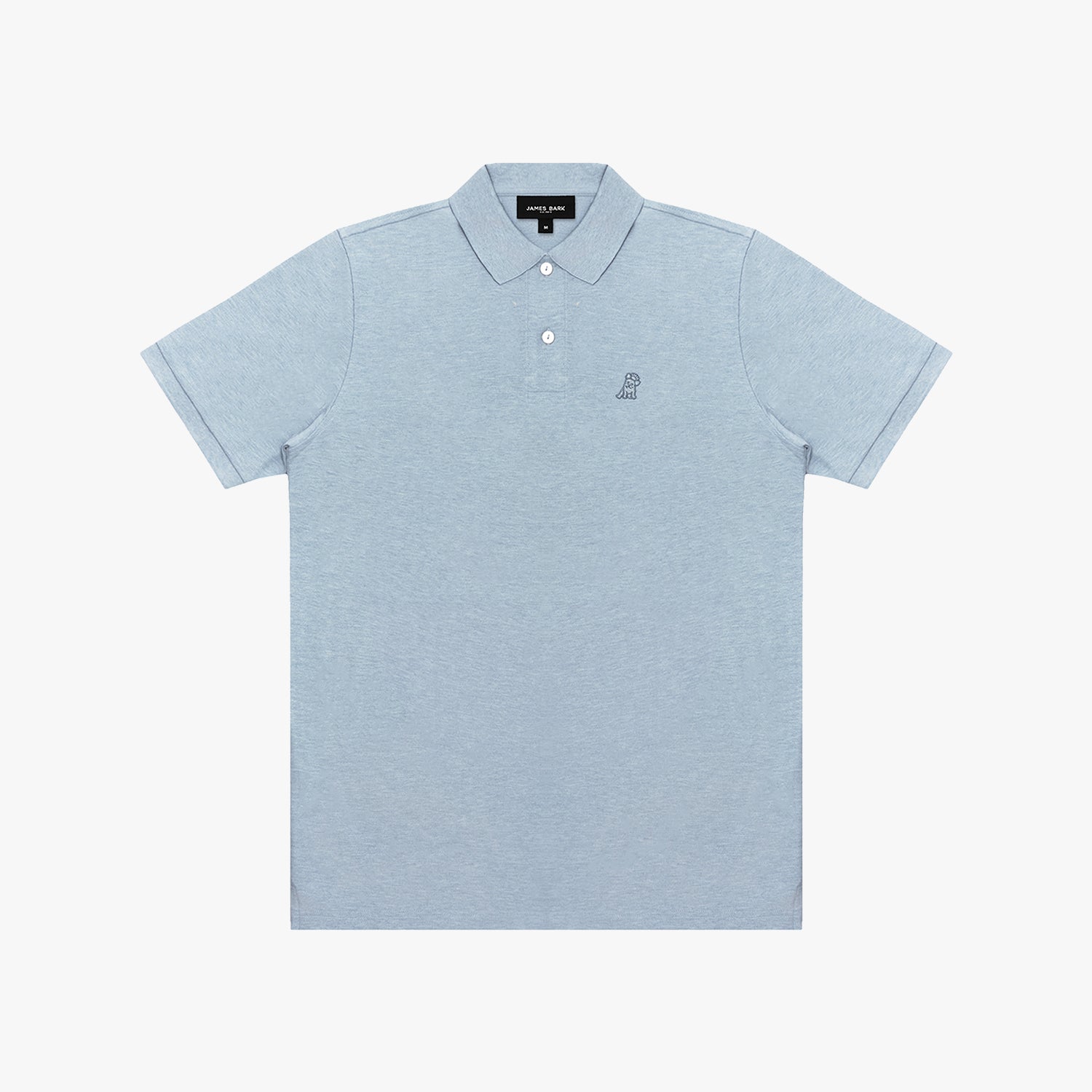 Light blue polo shirt with a small logo on a white background