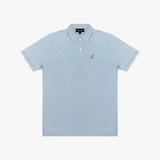 Light blue polo shirt with a small logo on a white background