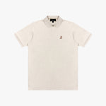 Beige polo shirt with a small logo on a white background
