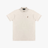 Beige polo shirt with a small logo on a white background