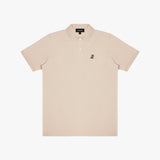 Beige polo shirt with a small logo on a white background