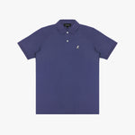 Purple polo shirt with a small logo on a white background