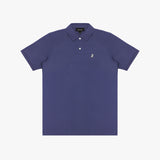 Purple polo shirt with a small logo on a white background