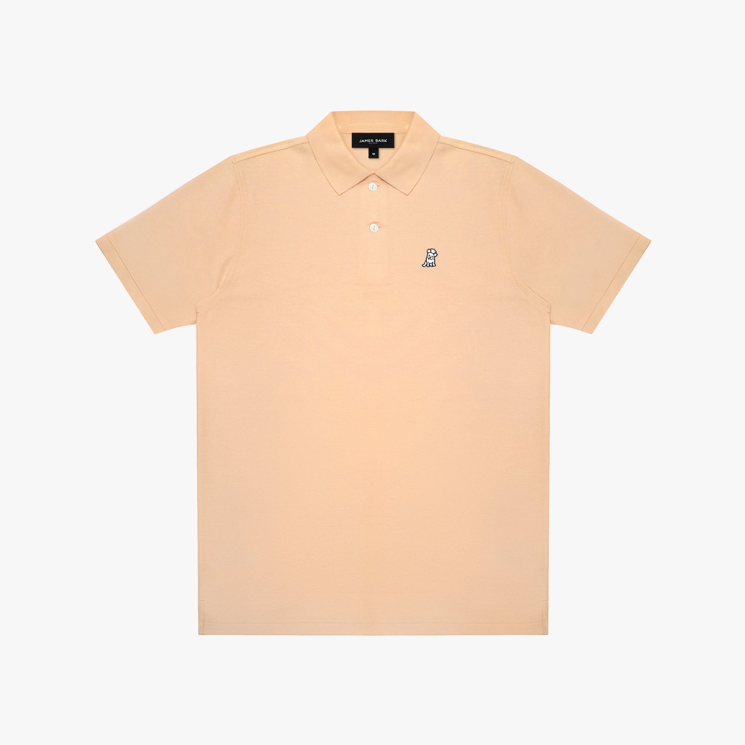 Beige polo shirt with a small logo on a white background