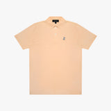 Beige polo shirt with a small logo on a white background