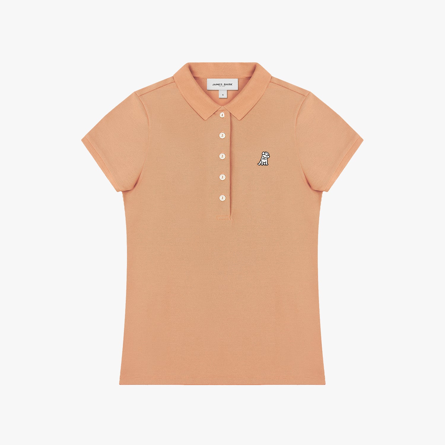 Beige polo shirt with a small logo on a white background