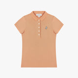 Beige polo shirt with a small logo on a white background
