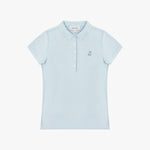 Light blue polo shirt with a small logo on a white background