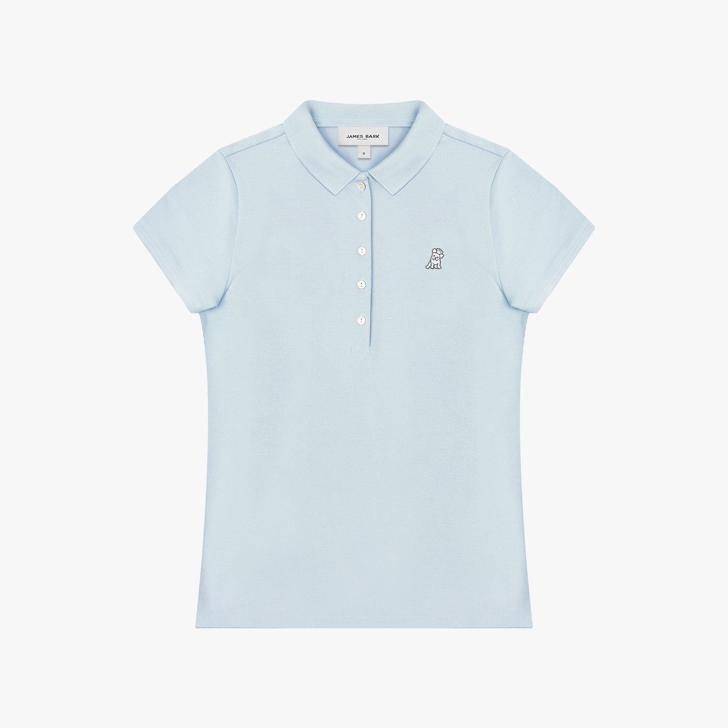 Light blue polo shirt with a small logo on a white background