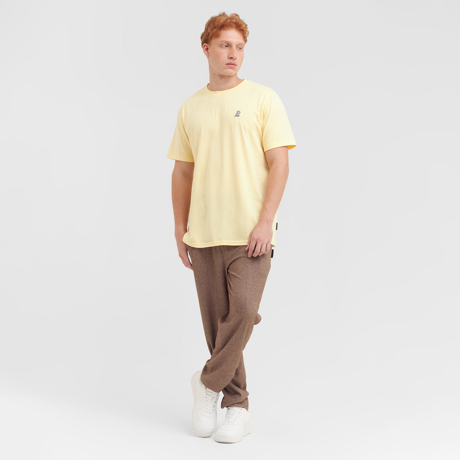 Men's Crew Neck Jersey T-Shirt — Pale Banana/White - JAMES BARK