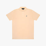 Beige polo shirt with brand logo on a white background
