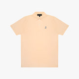 Beige polo shirt with brand logo on a white background