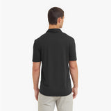 Man wearing a black polo shirt on a white background