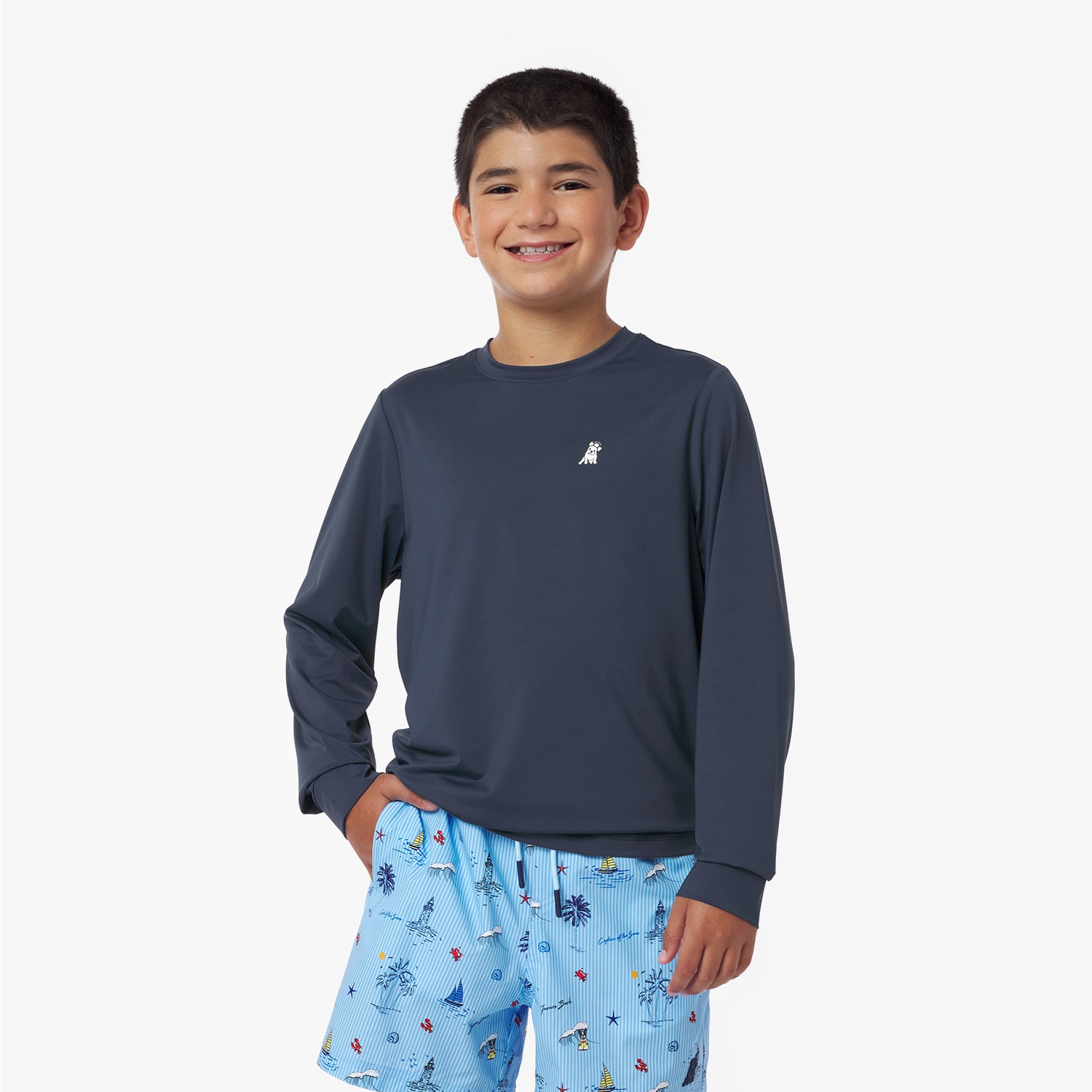 Kids' Crew Neck Rashguard — Dress Blue - JAMES BARK