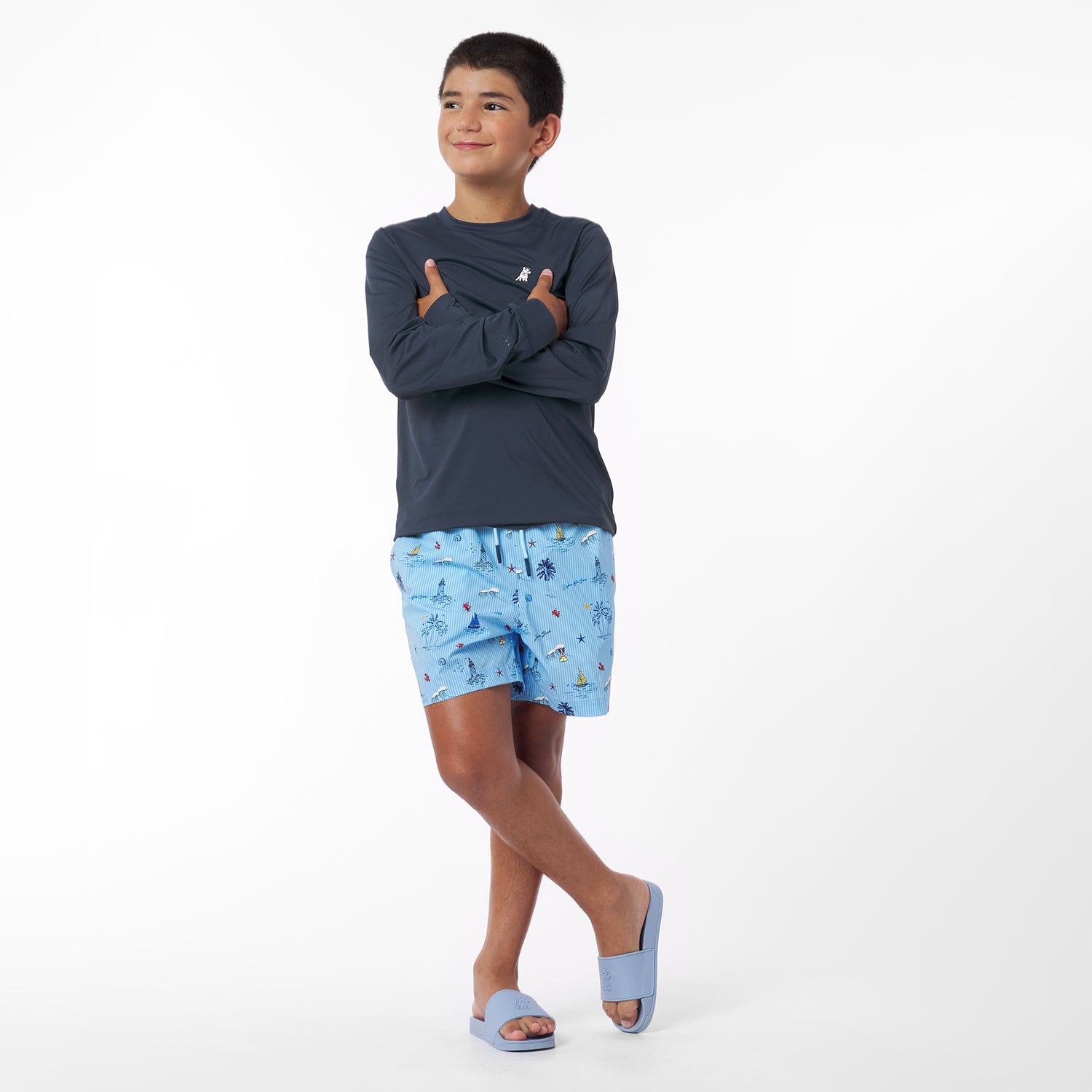 Kids' Crew Neck Rashguard — Dress Blue - JAMES BARK