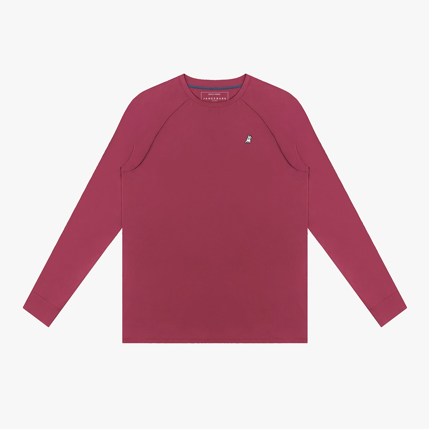 Maroon long-sleeve rashguard on a white background