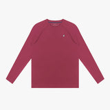 Maroon long-sleeve rashguard on a white background
