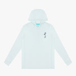 Light blue hoodie with a palm tree design on a white background