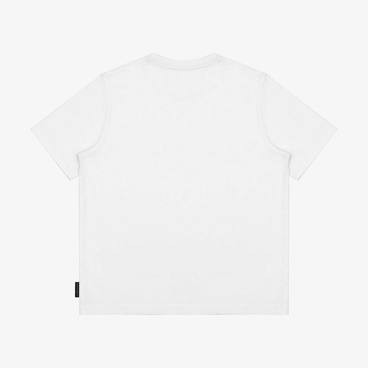 Back of a white t-shirt laid flat, with no graphics.