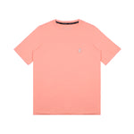 Flat-lay front view of the light pink t-shirt showing the small white embroidered logo on the chest.