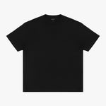 The black t-shirt laid flat, showing the front view.