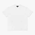 White t-shirt laid flat on a white surface, showing the back side without any visible logo or print.