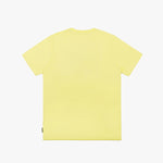 Back of the yellow t-shirt laid flat, showing no graphics.