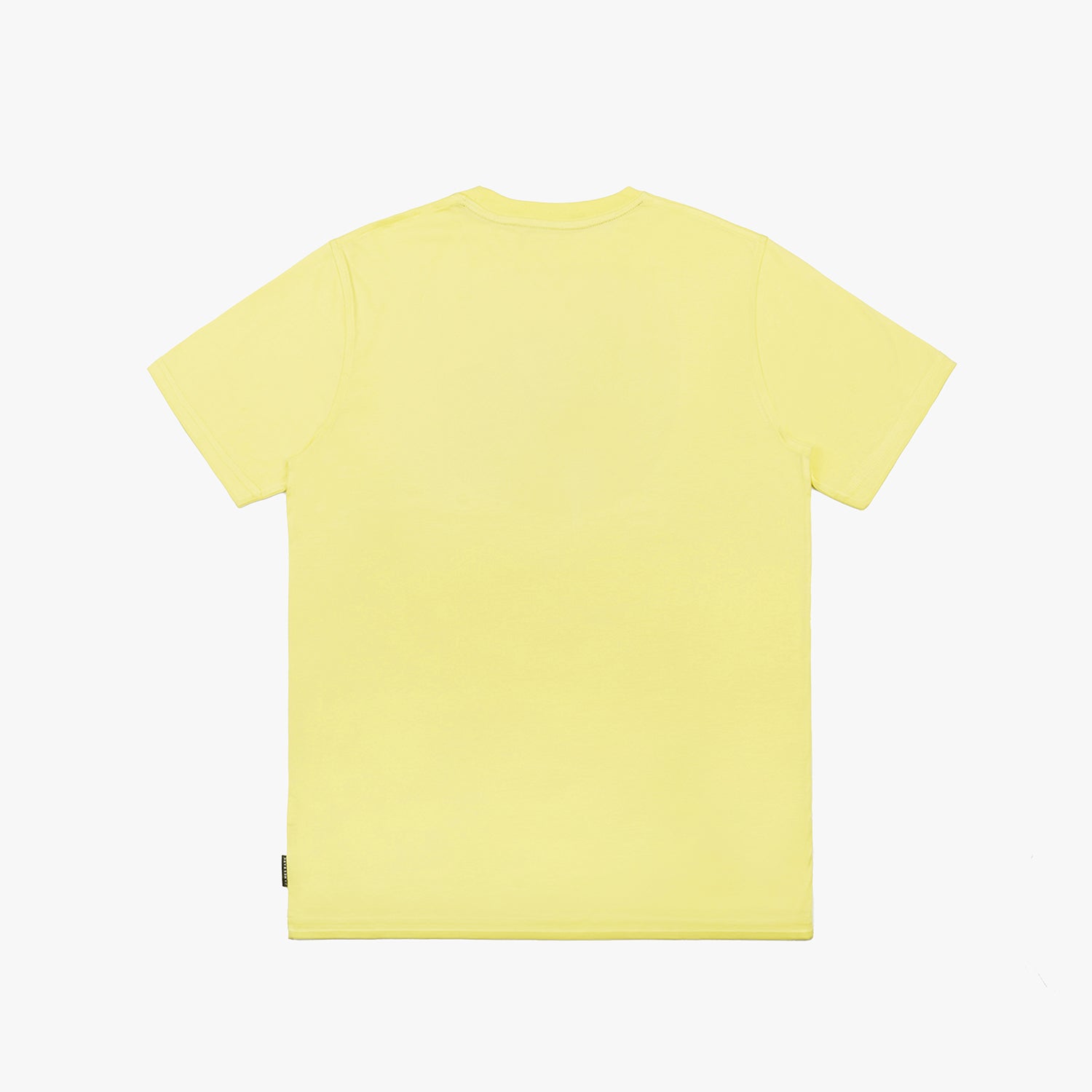 Back of the yellow t-shirt laid flat, showing no graphics.