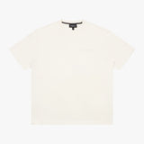 A plain white T-shirt displayed flat with a subtle embossed 'James Bark Elements' logo on the chest and a black inner label reading 'James Bark Elements.' The T-shirt is showcased on a plain white background." Let me know if adjustments are needed