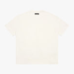 A plain white short-sleeve T-shirt with a simple design, displayed flat against a plain white background." Let me know if you need any changes!