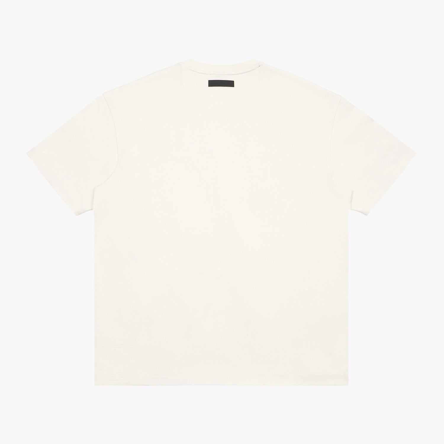 A plain white short-sleeve T-shirt with a simple design, displayed flat against a plain white background." Let me know if you need any changes!