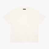 A plain white short-sleeve T-shirt with a simple design, displayed flat against a plain white background." Let me know if you need any changes!