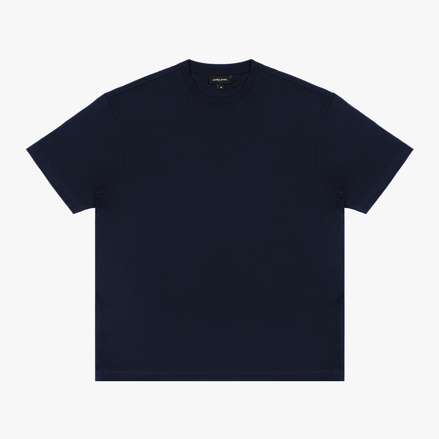 The navy blue t-shirt laid flat, showing the front view.