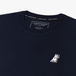 Close-up of the t-shirt’s collar area with branding details on the inside.