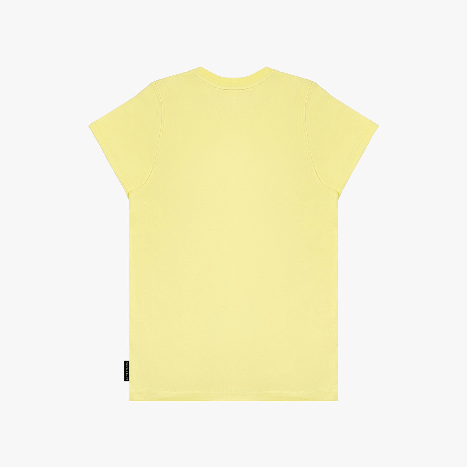 A flat lay of the back of the yellow T-shirt with no design visible.