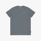 Gray t-shirt with a small logo on a white background