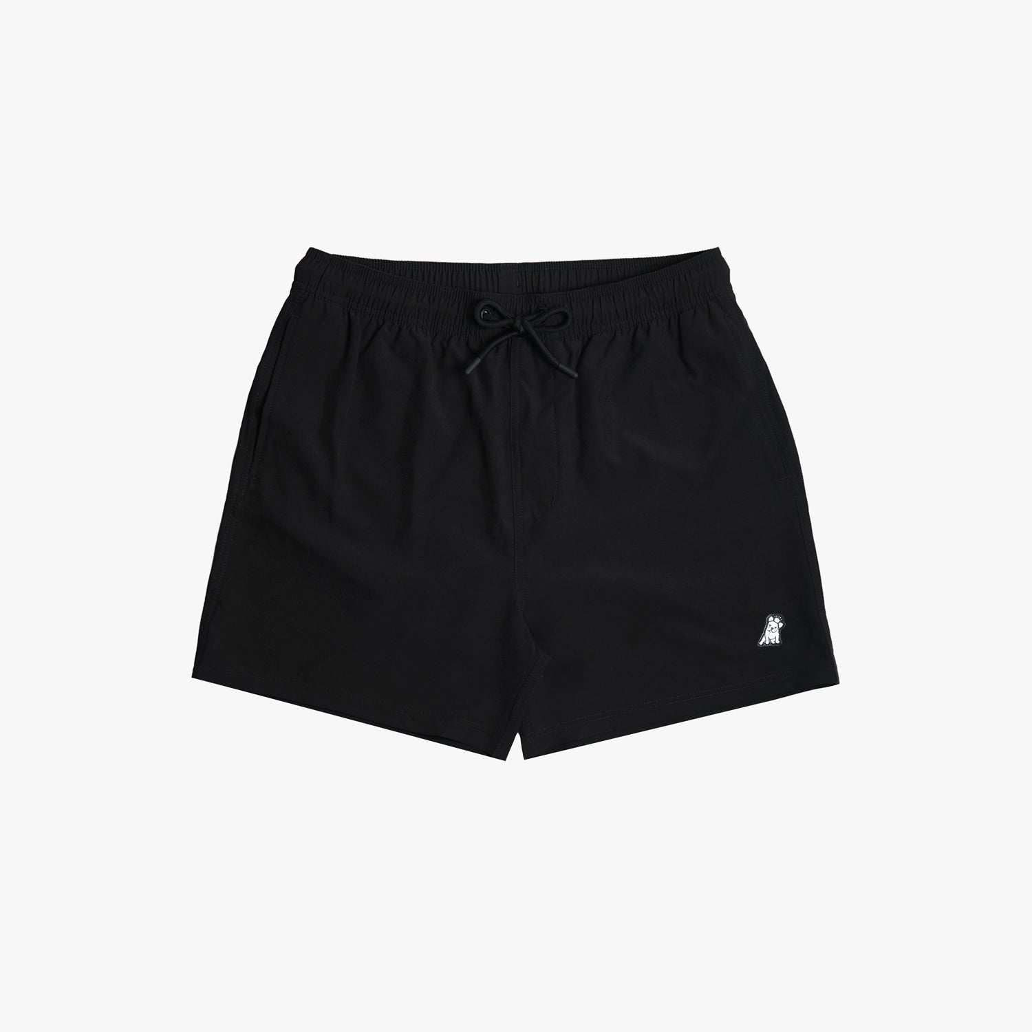 Solid black shorts with a small embroidered dog logo
