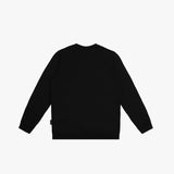 Flat-lay back view of a black sweatshirt, showcasing a clean and minimalist design with long sleeves