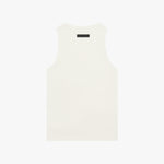 Back view of a white ribbed tank top with a minimalist design. Features a fitted silhouette and a black rectangular 'JAMES BARK' label near the neckline. White background