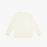 Flat-lay back view of a cream-colored sweatshirt, showcasing a minimalist design with long sleeves